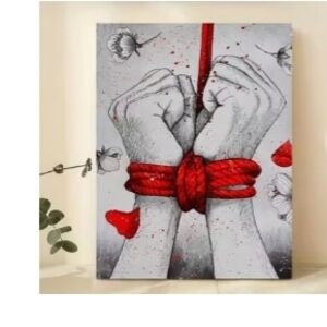 Red Rope Hands Wall Art Canvas- 12x18inch